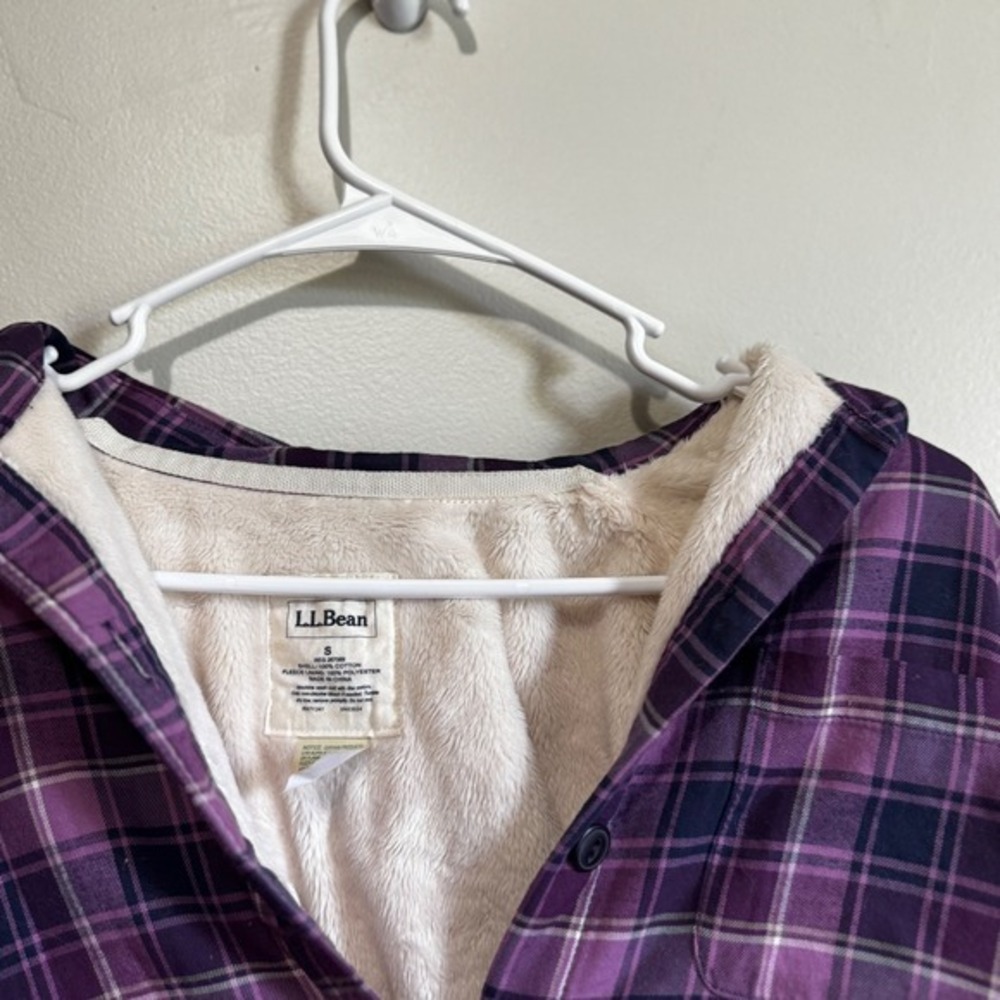 LL Bean Women's Small Purple Plaid Fleece Lined Flannel Shirt Jacket Shacket